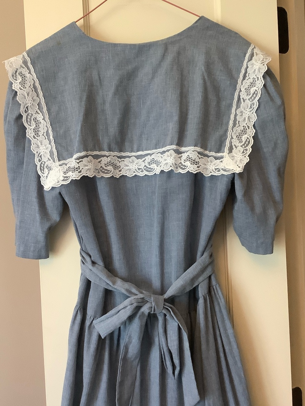 Vintage Prairie Blue Lace Collar Women's Dress - Picture 7 of 10